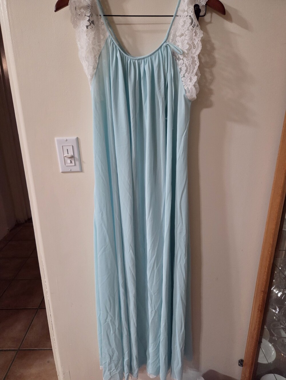 Vintage Light Blue Lace-Trim Maxi Night gown